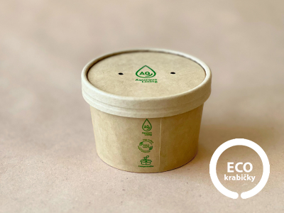 Bio papierová miska hnedá – PLASTIC FREE (8 oz) 260ml , viečko zvlášť 