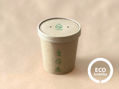 Bio papierová miska hnedá – PLASTIC FREE (16 oz) 450ml, viečko zvlášť