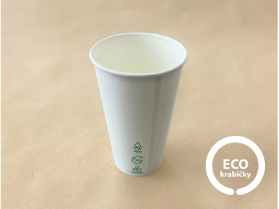 Kelímok na teplý nápoj PLASTIC FREE biely 400 ml (16 oz)