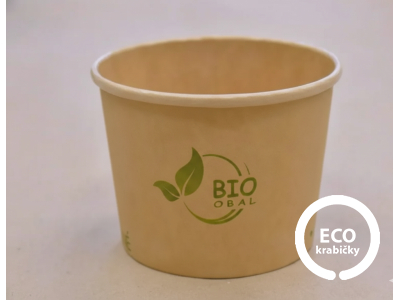 Bio papierová miska hnědá na polievku 500 ml (16 oz), viečko zvlášť