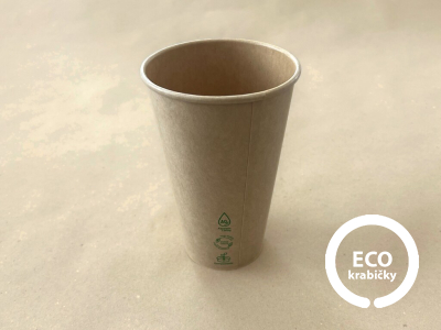 Kelímok na teplý nápoj PLASTIC FREE hnedý 400 ml (16 oz)