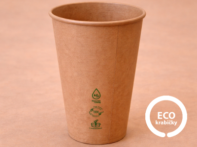 Kelímok na teplý nápoj PLASTIC FREE hnedý 400 ml (16 oz)