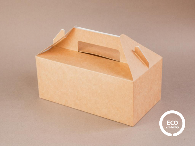 Papierový box s rúčkou hnedý 22,8 x 12,2 x 9,7 cm