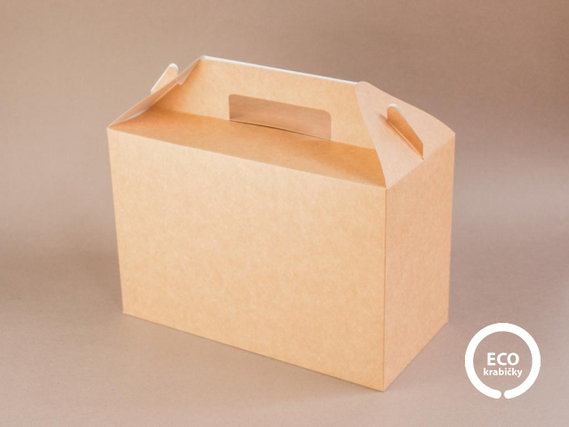 Papierový box s rúčkou hnedý 26 x 13 x 18 cm
