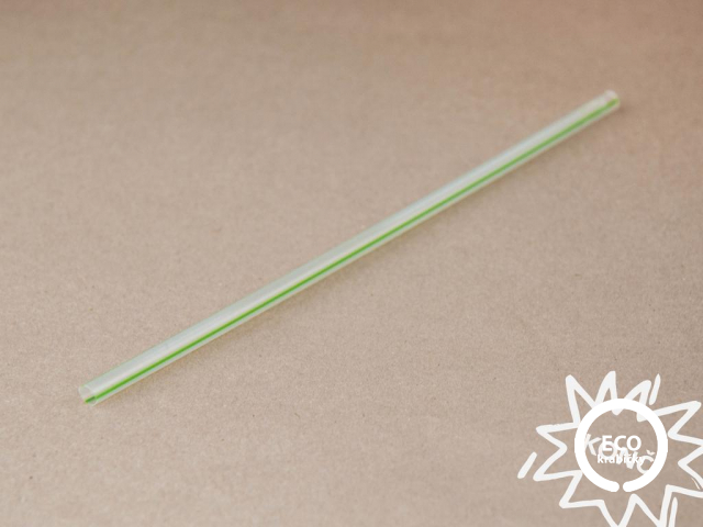 Bio PLA slamka priehľadná zelený pruh Ø 0,5 cm