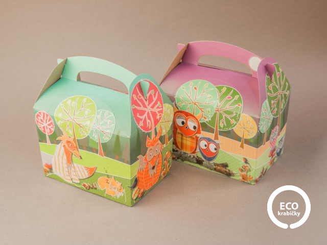 Papierový box s rúčkou potlačený 15,2 x 10 x 10,2 cm