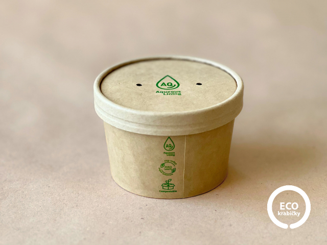 Bio papierová miska hnedá – PLASTIC FREE (8 oz) 260ml , viečko zvlášť 