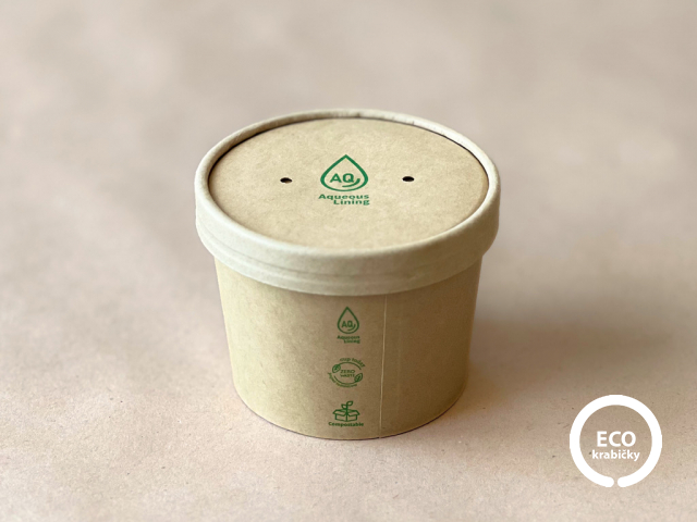 Bio papierová miska hnedá – PLASTIC FREE (8 oz) 360 ml, viečko zvlášť