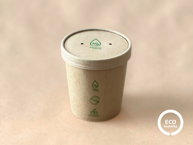 Bio papierová miska hnedá – PLASTIC FREE (16 oz) 450ml, viečko zvlášť