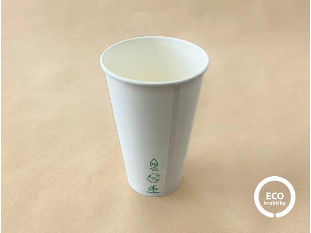 Kelímok na teplý nápoj PLASTIC FREE biely 400 ml (16 oz)