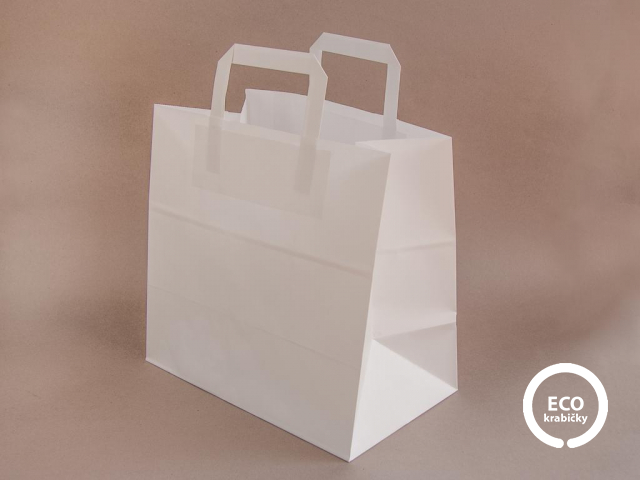 Bio papierová taška ploché ucho bielá 20×10×28 cm
