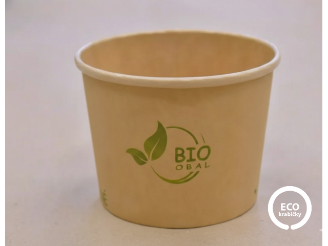 Bio papierová miska hnědá na polievku 500 ml (16 oz), viečko zvlášť